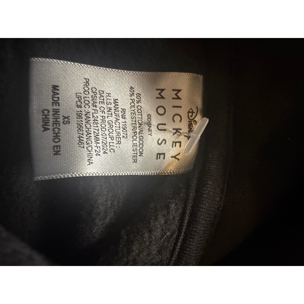 Disney Mickey Mouse Acid Wash Hoodie XS Black Graphic Sweatshirt FL248172MM-F24 - Picture 3 of 8